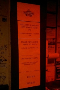 The beer and band list on the wall at Cherry
