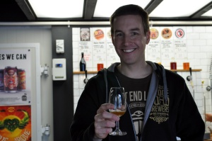 James with a beer at the Garage Project tasting room